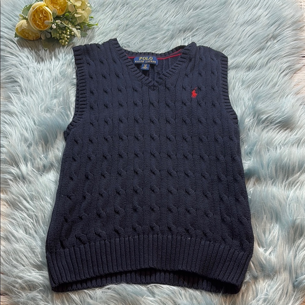 POLO Ralph Lauren Navy Cable Knit V Neck Sweater Vest sz S